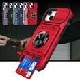 thumbnail image 1 of Dteck for iPhone 15 Plus Case with Card Holder (2 Cards) & Kickstand Ring Holder, Military Grade Drop Protection Rugged Hard Phone Case for iPhone 15 Plus, Working with Magnetic Car Mount,Red, 1 of 7