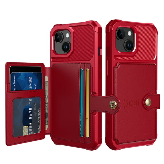 Dteck for iPhone 15 Plus Case with Card Holder, Hybrid Rubber Bumper Shockproof Magnetic Back Flip Case for iPhone 15 Plus Wallet Case for Women Men, Red