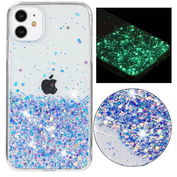 Dteck for iPhone 15 Plus Case Clear Luminous Glitter, Bling Sparkly Soft TPU Bumper Hard Cover for Women Girls Transparent Protective Phone Case Compatible with iPhone 15 Plus, Purple