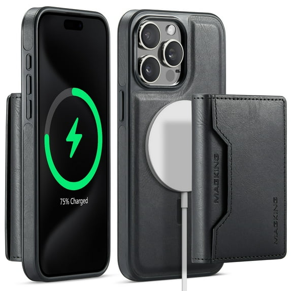 Dteck for iPhone 15 Plus Case Detachable Wallet Case with Card Holder, iPhone 15 Plus Magnetic Case Compatible with MagSafe, PU Leather RFID Blocking Flip Kickstand Credit Slots,Black