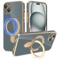 thumbnail image 1 of Dteck for iPhone 15 Plus Case with Magnetic Ring Stand, Compatible with MagSafe, Full Camera Lens Protection, Luxury Plating Slim Cover 15 Plus Phone Cases for Women Men,Solid Grayish Blue, 1 of 7