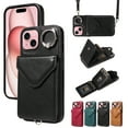 thumbnail image 1 of Dteck for iPhone 15 Plus Wallet Case with Card Holder, Durable PU Leather Protective Magnetic Closure Flip Cover with Crossbody Adjustable Strap 360° Kickstand for Women Men,Black, 1 of 10