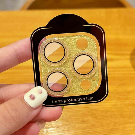 Dteck for iPhone 15 Pro Bling Camera Lens Protector Tempered Glass Screen Protector, Bling Glitter Lens Protector Case Friendly Camera Cover for iPhone 15 Pro,Gold