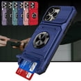thumbnail image 1 of Dteck for iPhone 15 Pro Case with Card Holder (2 Cards) & Kickstand Ring Holder, Military Grade Drop Protection Rugged Hard Phone Case for iPhone 15 Pro, Working with Magnetic Car Mount,Blue, 1 of 7