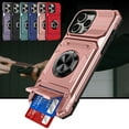thumbnail image 1 of Dteck for iPhone 15 Pro Case with Card Holder (2 Cards) & Kickstand Ring Holder, Military Grade Drop Protection Rugged Hard Phone Case for iPhone 15 Pro, Working with Magnetic Car Mount,Rosegold, 1 of 7