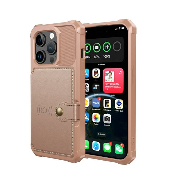 Dteck for iPhone 15 Pro Case with Card Holder, Hybrid Rubber Bumper Shockproof Magnetic Back Flip Case for iPhone 15 Pro Wallet Case for Women Men,Rosegold