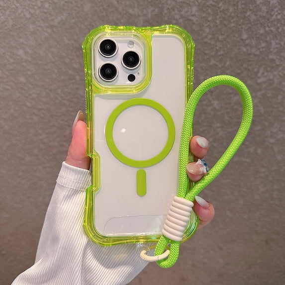 Dteck for iPhone 15 Pro Case Clear Compatible with MagSafe, Heavy Duty Drop Protection Rugged Shockproof 3-Layer Military Protective Tough Strap Durable Cover,Green