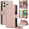 thumbnail image 1 of Dteck for iPhone 15 Pro Case, Crossbody Shoulder Strap RFID Blocking Shockproof Magnetic Closure Flip Stand Card Slot Wallet Zipper Lanyard Phone Case Cover, Rosegold, 1 of 11