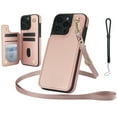 thumbnail image 1 of Dteck for iPhone 15 Pro Case Crossbody Wallet with Card Holder, Credit Card Slots Kickstand Shockproof Phone Cover with Wrist/Shoulder Strap for Women Men,Rosegold, 1 of 7