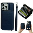 thumbnail image 1 of Dteck for iPhone 15 Pro Case Detachable Wallet Case with 11-Card Holder, 2 in 1 PU Leather Zipper Purse with Wristlet for Women Men, Durable Shockproof Phone Cover for iPhone 15 Pro,Blue, 1 of 6