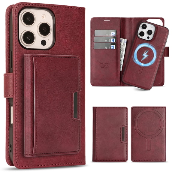 Dteck for iPhone 15 Pro Case Detachable Wallet Case with Card Holder, 3 in 1 PU Leather Flip Folio with RFID Blocking Stand Shockproof Phone Cover,Red