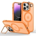 thumbnail image 1 of Dteck for iPhone 15 Pro Case with Individual Camera Cover, Compatible with MagSafe, Built-in Camera Ring Stand,Translucent Matte Military-Grade Drop Protection Magnetic Case,Orange, 1 of 5
