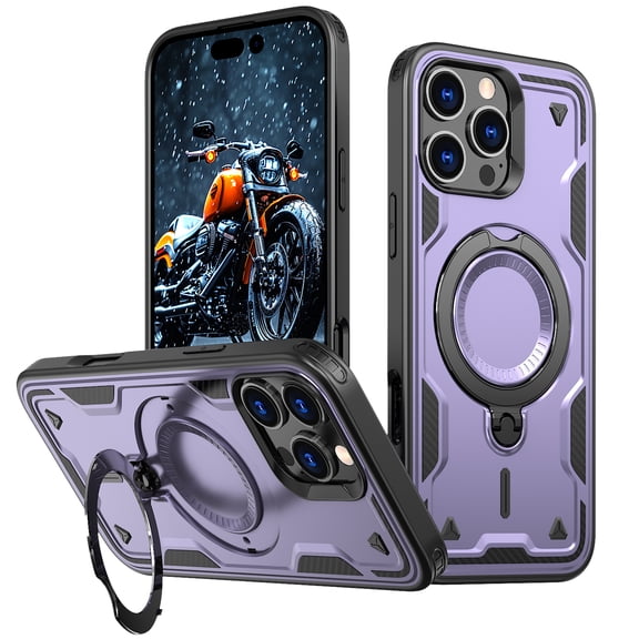 Dteck for iPhone 15 Pro Case, Magnetic for Car Holder Mount Holder 360 Degree Rotated Kickstand Ring Heavy Duty Protection Hard Rugged Protective Phone Cover, Purple
