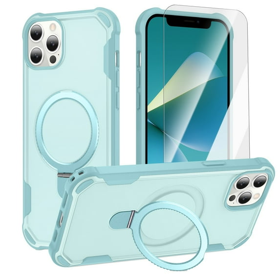 Dteck for iPhone 15 Pro Case with Screen Protector, Compatible with MagSafe Shockproof Invisible Magnetic Ring Stand Military-Grade Heavy Duty Protection Phone Case, Blue
