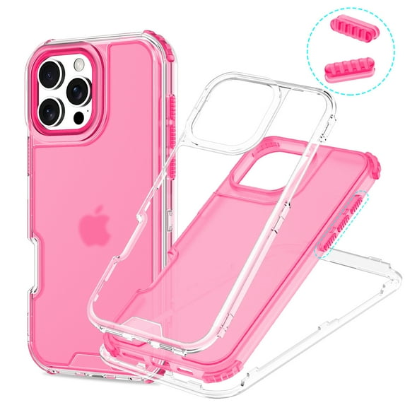 Dteck for iPhone 15 Pro Clear Case, 3 in 1 Heavy Duty Drop Protection Full Body Rugged Shockproof/Dust Proof 3-Layer Military Protective Tough Durable Slim Cover, Pink