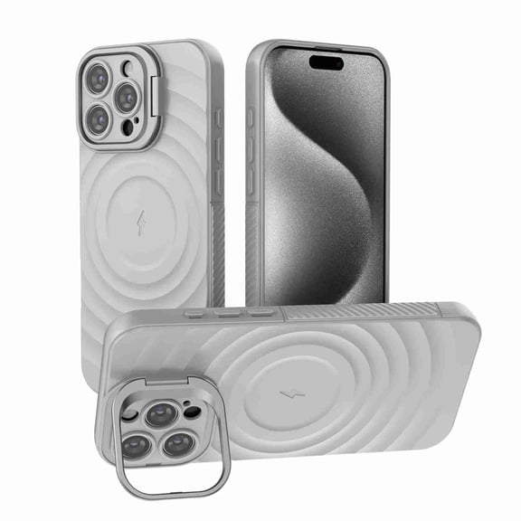 Dteck for iPhone 15 Pro Magnetic Case, Cute Wave Textured Full Body Protective Case with Kickstand Full Camera Protection Compatible with MagSafe Wireless Charging for Man Woman, Gray