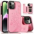 thumbnail image 1 of Dteck for iPhone 15 Pro Max Case with Card Holder, Embossed Flower Design Magnetic Back Flip Case for iPhone 15 Pro Max Wallet Case for Women, Shockproof Protective 15 Pro Max Cover,Pink, 1 of 7