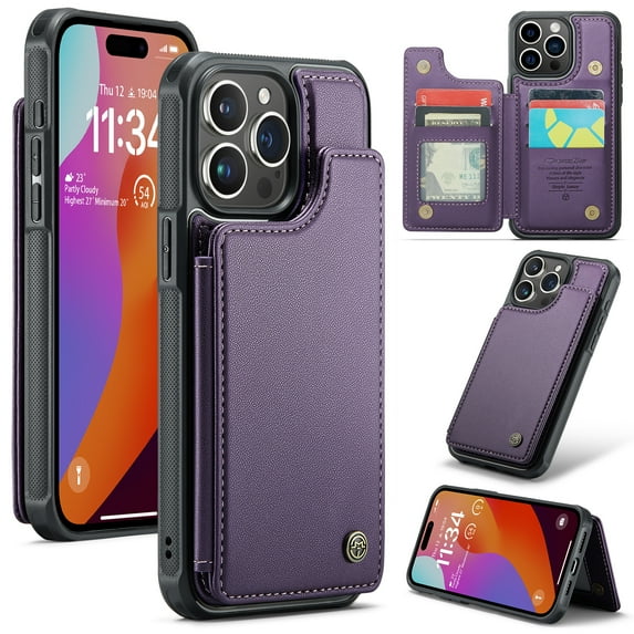 Dteck for iPhone 15 Pro Max Case with Card Holder, Magnetic Durable Leather Wallet Case for Women Men with RFID Blocking Kickstand Shockproof Cover for iPhone 15 Pro Max,Purple