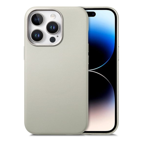Dteck for iPhone 15 Pro Max Case, Compatible with MagSafe, Preminum PU Leather Shockproof Cover with Metal Buttons Camera Bump Frame,Slim Anti-Fingerprint Protective Case,Gray