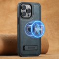 thumbnail image 1 of Dteck for iPhone 15 Pro Max Case, iPhone 15 Pro Max Magnetic Case Compatible with MaSafe Wireless Charging, Slim Retro Leather Logo View Shockproof Protective Cover with Invisible Stand, Blue, 1 of 4