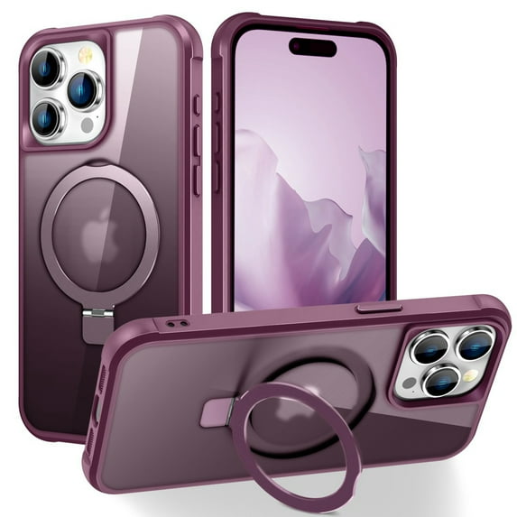 Dteck for iPhone 15 Pro Max Case with Magnetic Invisible Stand, Military Grade Drop Protection, Compatible with MagSafe, Shockproof Translucent Matte Protective Cover with Ring Holder,Red