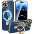 thumbnail image 1 of Dteck for iPhone 15 Pro Max Case with Magnetic Ring Stand, Compatible with MagSafe, Full Camera Lens Protection, Luxury Plating Slim Cover 15 Pro Max Phone Cases for Women Men,Solid Blue, 1 of 7