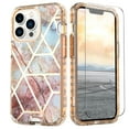 thumbnail image 1 of Dteck for iPhone 15 Pro Max Case with Tempered Glass Screen Protector, Slim Stylish Marble Pattern for Women Girls Full Body Military Grade Rugged Cover for iPhone 15 Pro Max,Gold, 1 of 5