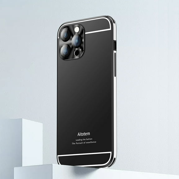 Dteck for iPhone 15 Pro Max Case, Ultra Slim Metallic Finish Hard Protective Case with All-Inclusive Metal Camera Lens Protector, Anti-Scratch No Fingerprints Phone Cover for iPhone 15 Pro Max,Black