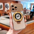 thumbnail image 1 of Dteck for iPhone 15 Pro Max Glitter Bling Electroplated Case,Compatible with MagSafe Kickstand,Cute Curled Wave Edge Phone Cover,Large Window Full Camera Protection,Gold, 1 of 6