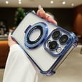 thumbnail image 1 of Dteck for iPhone 15 Pro Max Glitter Magnetic Case Compatible with MagSafe, Built-in Ring Holder Kickstand Slim Shockproof Anti-Scratch Clear Case with Camera Lens Protector,Blue, 1 of 4