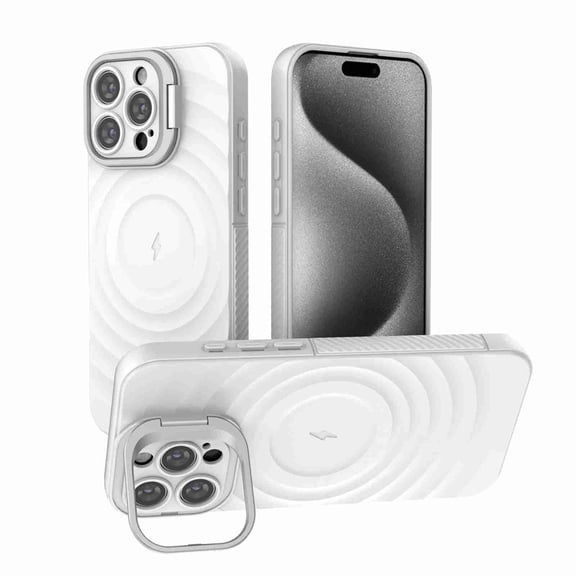 Dteck for iPhone 15 Pro Max Magnetic Case, Cute Wave Textured Full Body Protective Case with Kickstand Full Camera Protection Compatible with MagSafe Wireless Charging for Man Woman, White