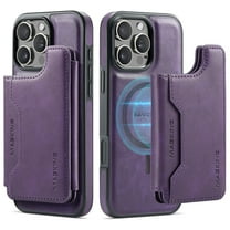 Dteck for iPhone 15 Pro Max Magnetic Case with Detachable Wallet Card Holder, Compatible with MagSafe, RFID Blocking Credit Slots Kickstand Shockproof Phone Cover for Women Men,Purple