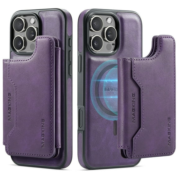 Dteck for iPhone 15 Pro Max Magnetic Case with Detachable Wallet Card Holder, Compatible with MagSafe, RFID Blocking Credit Slots Kickstand Shockproof Phone Cover for Women Men,Purple