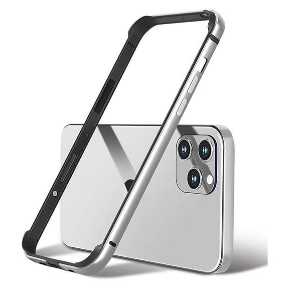 Dteck for iPhone 15 Pro Max Metal Bumper Case, Shockproof Metal Frame Armor with Soft Inner Bumper Frame Slim No Back Excellent Heat Dissipation Wireless Charging Raised Edge Protection,Silver