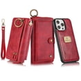 thumbnail image 1 of Dteck for iPhone 15 Pro Max Wallet Case, Heavy Duty 2 in 1 Leather Zipper Purse Detachable Magnetic 14 Card Slots Money Pocket Clutch Cover for Apple iPhone 15 Pro Max,Red, 1 of 9