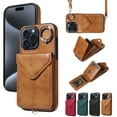 thumbnail image 1 of Dteck for iPhone 15 Pro Wallet Case with Card Holder, Durable PU Leather Protective Magnetic Closure Flip Cover with Crossbody Adjustable Strap 360° Kickstand for Women Men,Brown, 1 of 10