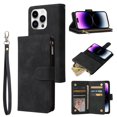 thumbnail image 1 of Dteck for iPhone 15 Pro Wallet Case,Soft Leather Zipper Wallet Case Magnetic Buckle Flip Cover with 5 Card Slots/Photo Pocks/Lanyard Strap for Apple iPhone 15 Pro 6.1 inch 2023,Black, 1 of 8