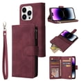 thumbnail image 1 of Dteck for iPhone 15 Pro Wallet Case,Soft Leather Zipper Wallet Case Magnetic Buckle Flip Cover with 5 Card Slots/Photo Pocks/Lanyard Strap for Apple iPhone 15 Pro 6.1 inch 2023,Winered, 1 of 8