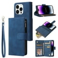 thumbnail image 1 of Dteck for iPhone 15 Pro Wallet Case,Soft Leather Zipper Wallet Case Magnetic Buckle Flip Cover with 5 Card Slots/Photo Pocks/Lanyard Strap for Apple iPhone 15 Pro 6.1 inch 2023,Blue, 1 of 8