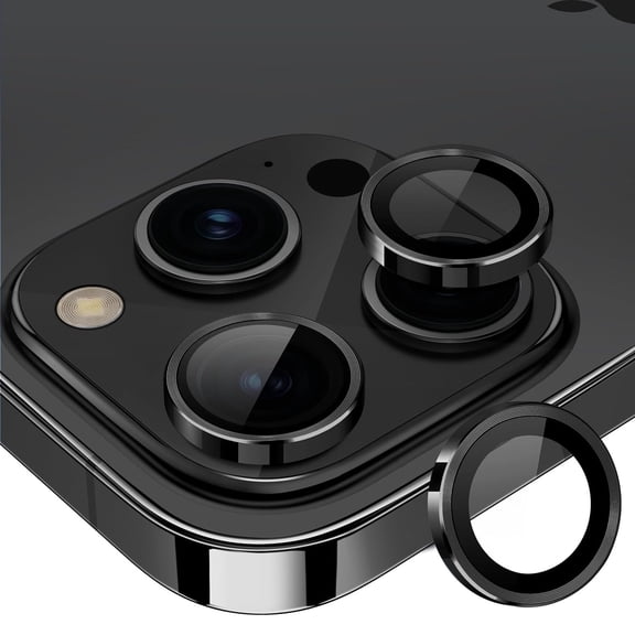 Dteck for iPhone 15 Pro / iPhone 15 Pro Max Camera Lens Protector, 9H Tempered Glass Camera Cover Screen Protector, HD Clear, Metal Ring Hardness Scratchproof Protector Individual Ring 2023,Black