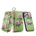 thumbnail image 1 of Dteck for iPhone 15 Wallet Case, 2 in 1 Leather Zipper Detachable Magnetic Phone Cover Compatible with MagSafe, Large Capacity RFID Blocking Card Slots Money Pocket Clutch Cover with Strap,Green, 1 of 6
