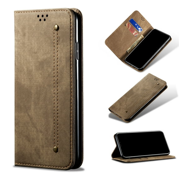 Dteck for iPhone 15 Wallet Case with Card Holder and Phone Grip,Magnetic PU Leather Kickstand Protective Cover Credit Card Holder Men Women Compatible with iPhone 15,Khaki