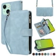 thumbnail image 1 of Dteck for iPhone 15 Wallet Case, Crossbody Phone Purse with Card Holder for Women Men, Soft PU Leather Zipper Carry Cover with Shoulder Strap for iPhone 15,Light Blue, 1 of 6