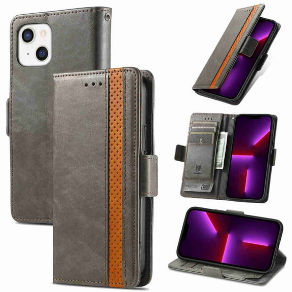 Dteck for iPhone 15 Wallet Case, Shockproof Magnetic PU Leather Flip Folio with Card Holders RFID Blocking Kickstand Anti-Scratch TPU Inner Shell Phone Case, gray