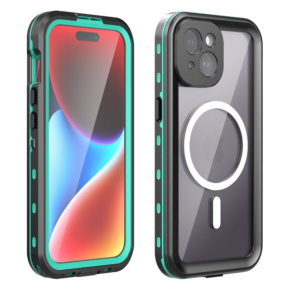 Dteck for iPhone 15 Waterproof Case IP68 Underwater, Heavy Duty Full Body Shockproof Dustproof Military Grade Rugged Case Built-in Screen Protector with Lanyard, Red