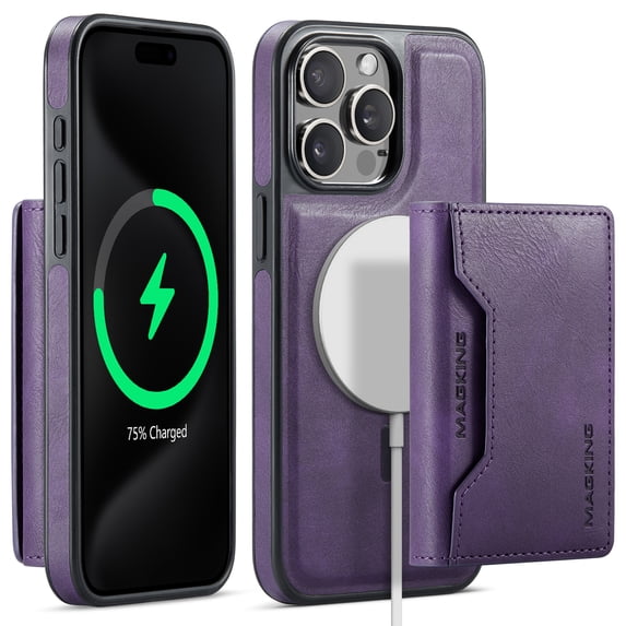 Dteck for iPhone 16 Case Detachable Wallet Case with Card Holder, iPhone 16 Magnetic Case Compatible with MagSafe, PU Leather RFID Blocking Flip Kickstand Credit Slots,Purple