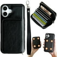 thumbnail image 1 of Dteck for iPhone 16 Case Detachable Wallet Case with 11-Card Holder, 2 in 1 PU Leather Zipper Purse with Wristlet for Women Men, Durable Shockproof Phone Cover for iPhone 16,Black, 1 of 6