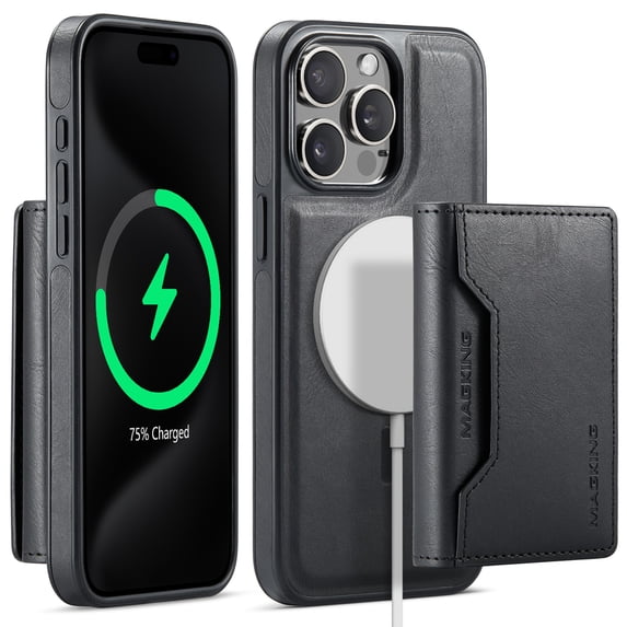 Dteck for iPhone 16 Case Detachable Wallet Case with Card Holder, iPhone 16 Magnetic Case Compatible with MagSafe, PU Leather RFID Blocking Flip Kickstand Credit Slots,Black