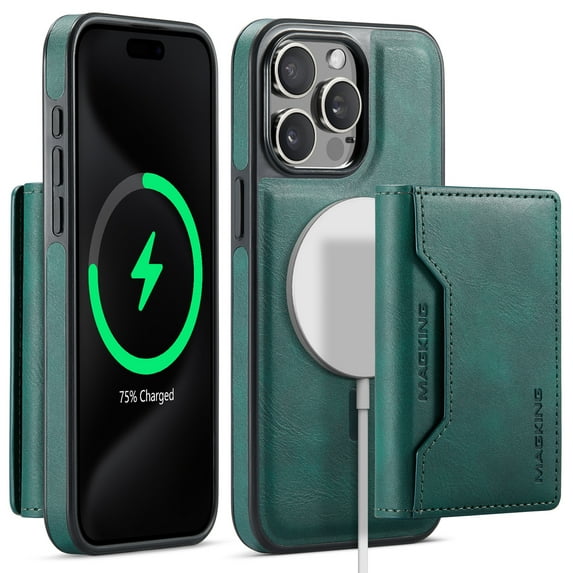 Dteck for iPhone 16 Case Detachable Wallet Case with Card Holder, iPhone 16 Magnetic Case Compatible with MagSafe, PU Leather RFID Blocking Flip Kickstand Credit Slots,Green