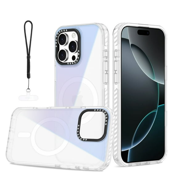 Dteck for iPhone 16 Case with Magnetic, Compatible with MagSafe, Anti-Yellowing Military-Grade Protection Shockproof Translucent Back Cover with Wrist Strap, Clear